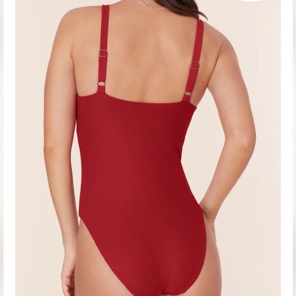 Andie Marco Rib One Piece swimsuit Flame Red size Large NWT - Picture 2 of 7
